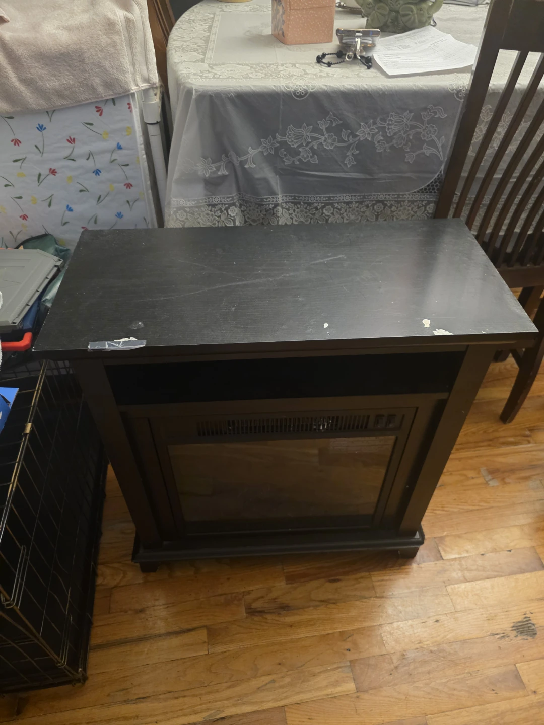 Modern Black Electric Fireplace Heater with Media Shelf - photo 3