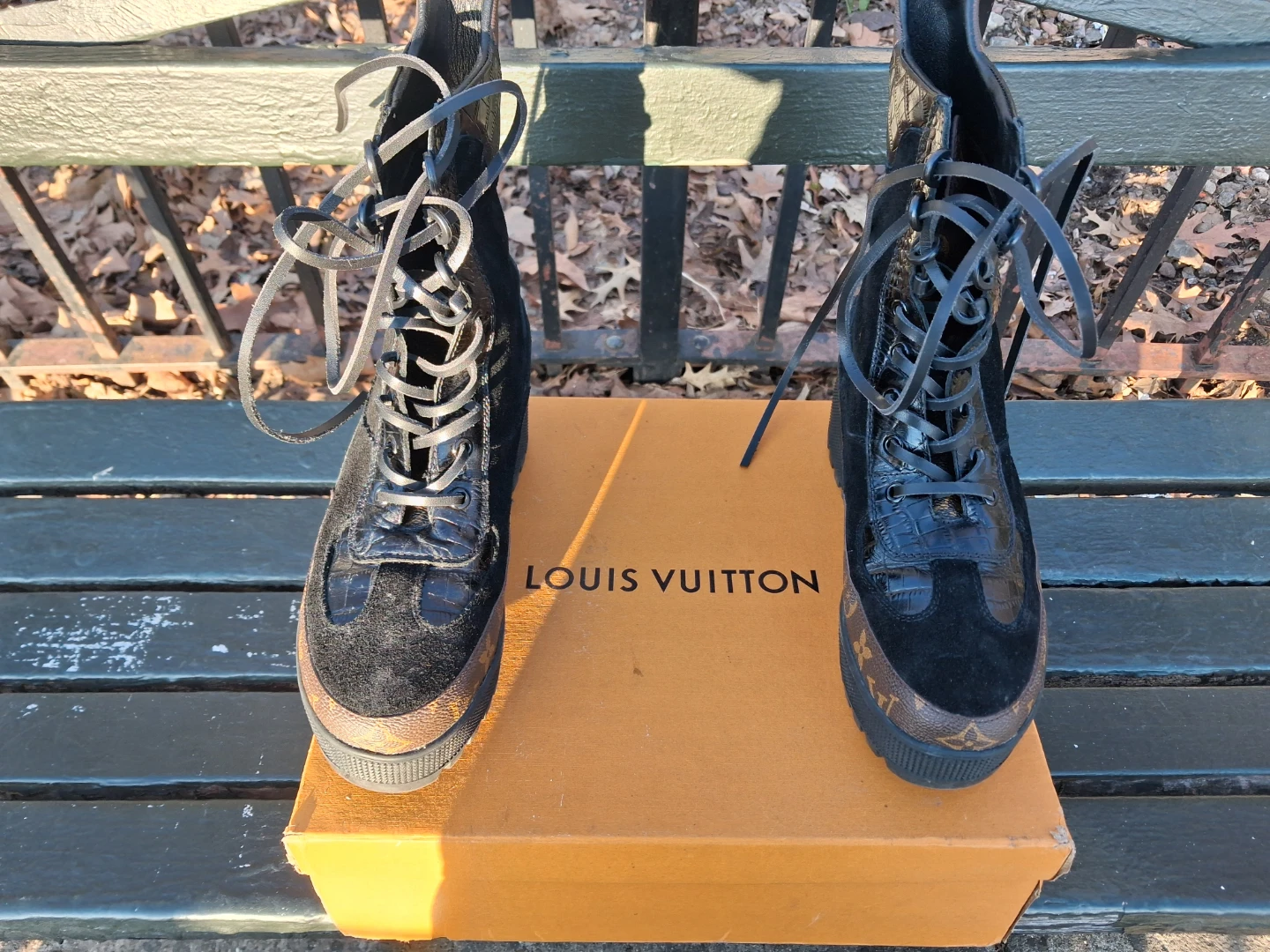 Louis Vuitton Black Suede & Croc Boots - photo 3