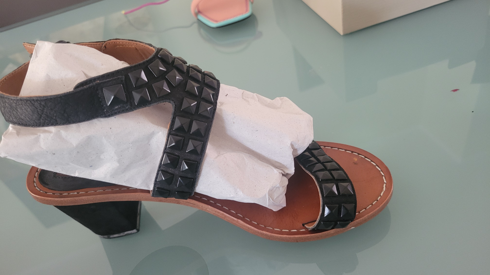 7 For All Mankind Black Studded Leather Sandals - photo 2