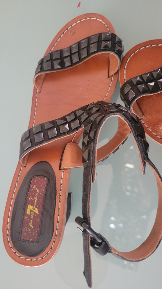 7 For All Mankind Black Studded Leather Sandals - photo 5