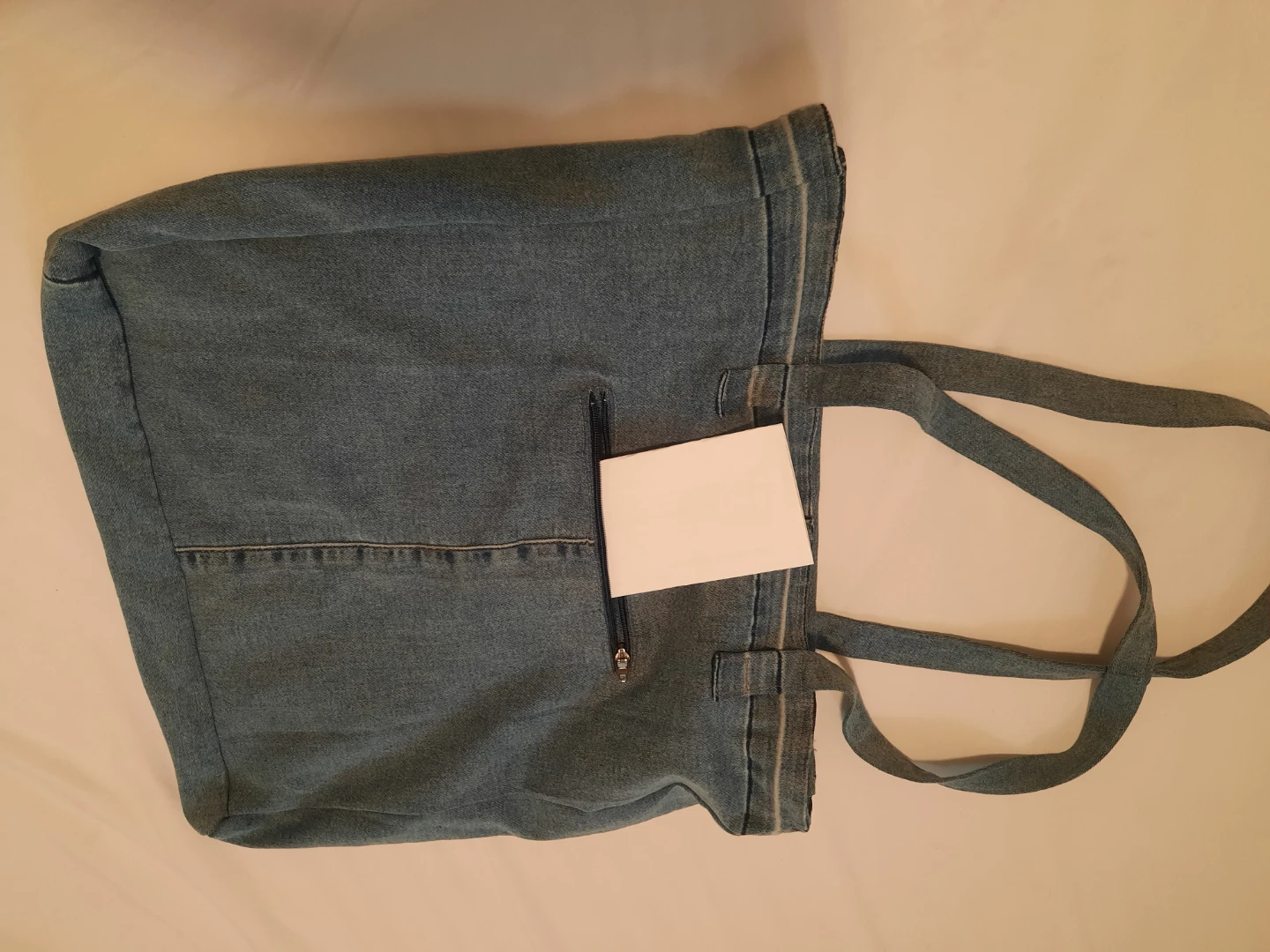 Denim Tote Bag with Patchwork Panel - photo 3