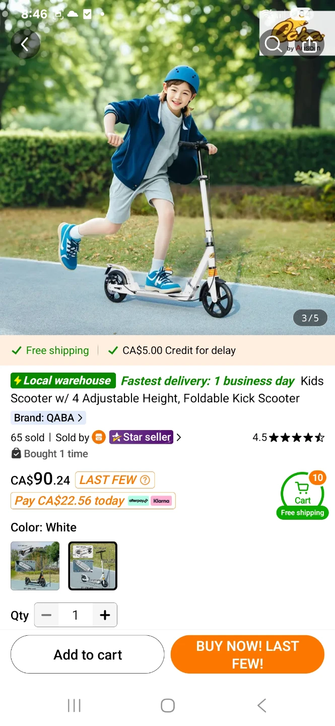 QABA Kids Kick Scooter - White - photo 2