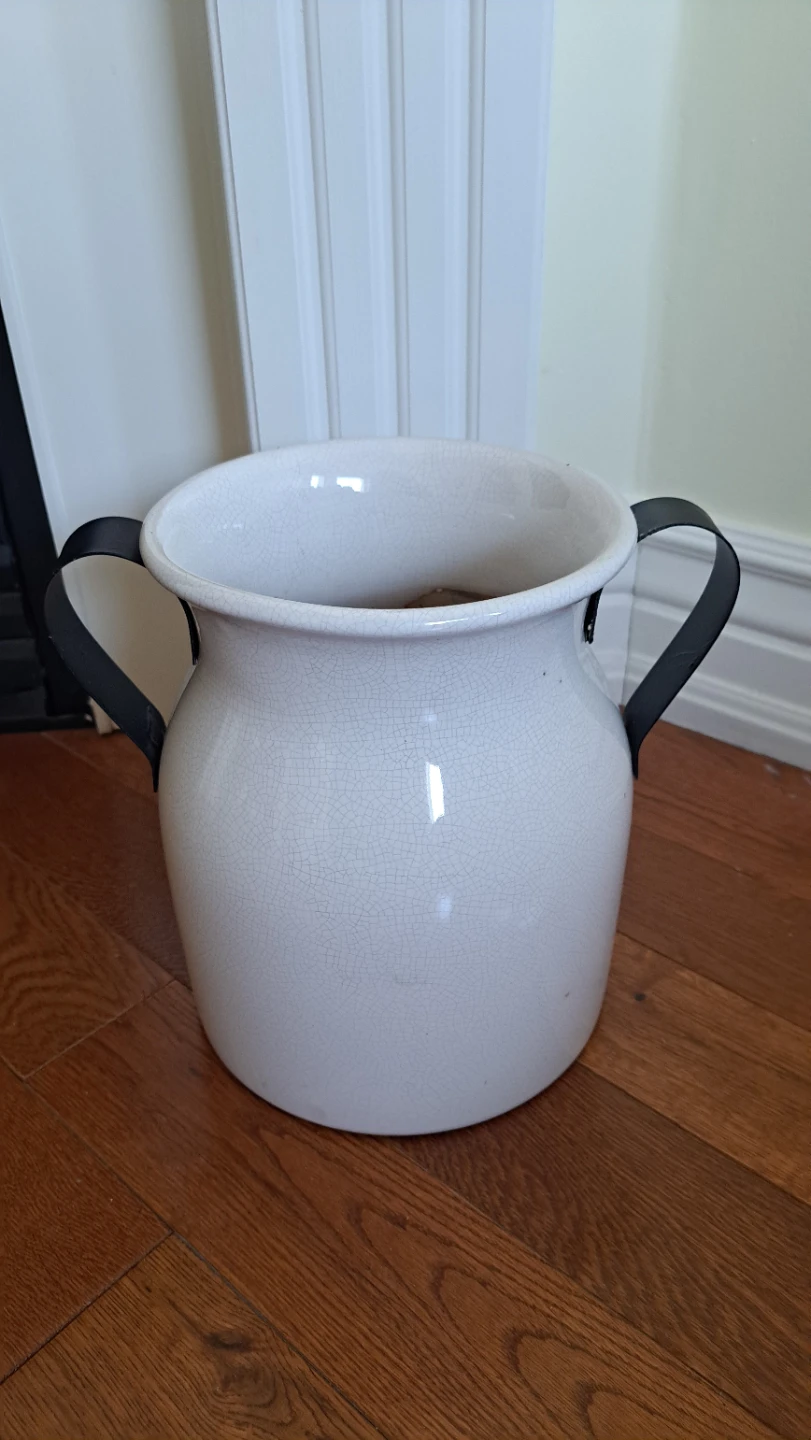 White Ceramic Planter Pot with Black Handles