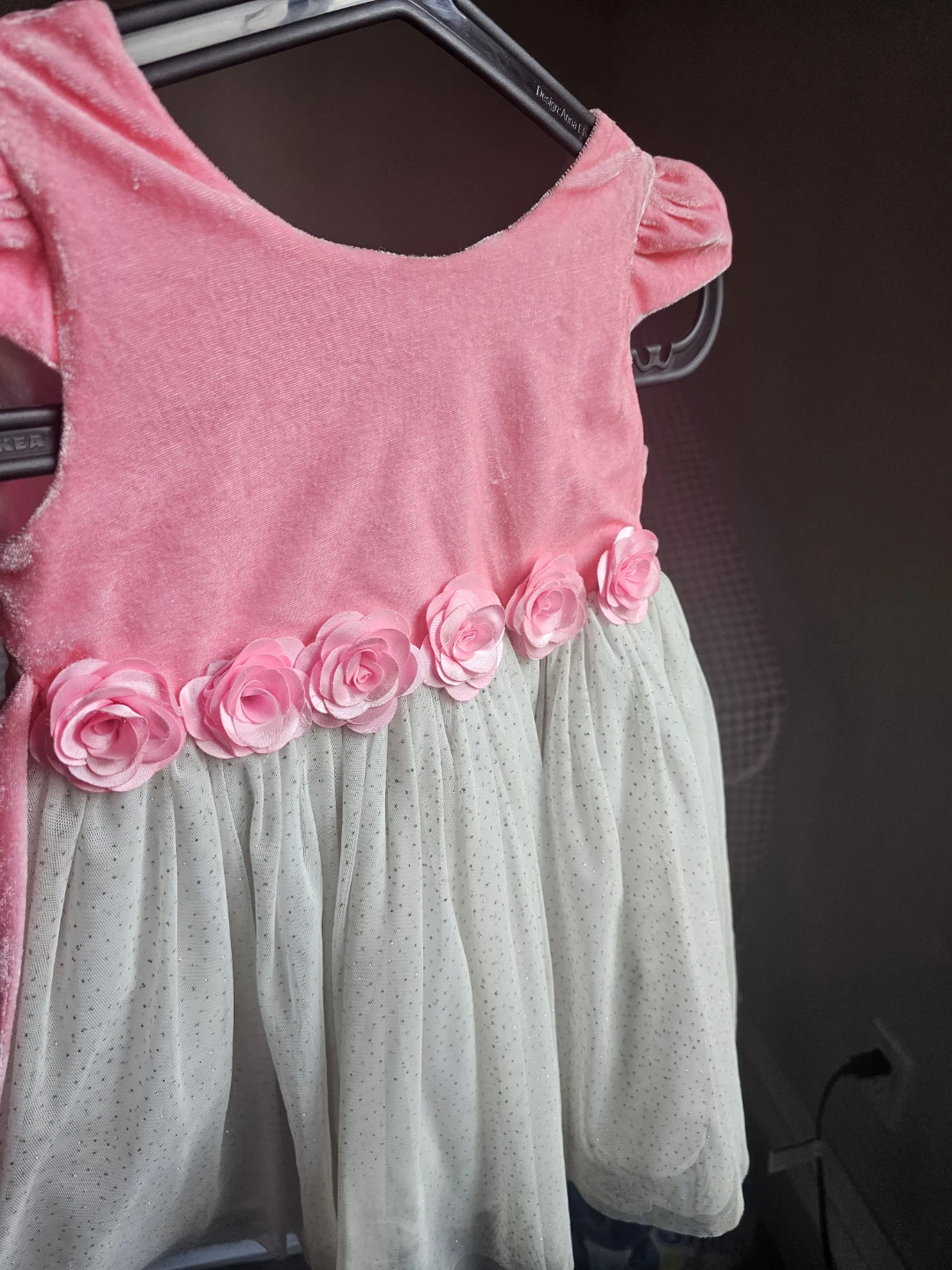 Babybugz Pink Dress with Rose Embellishments and Crown Headband