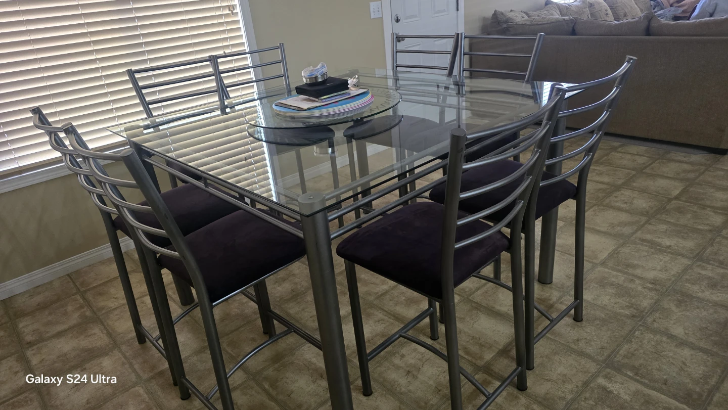 Glass Top Counter Height Dining Table with 6 Chairs