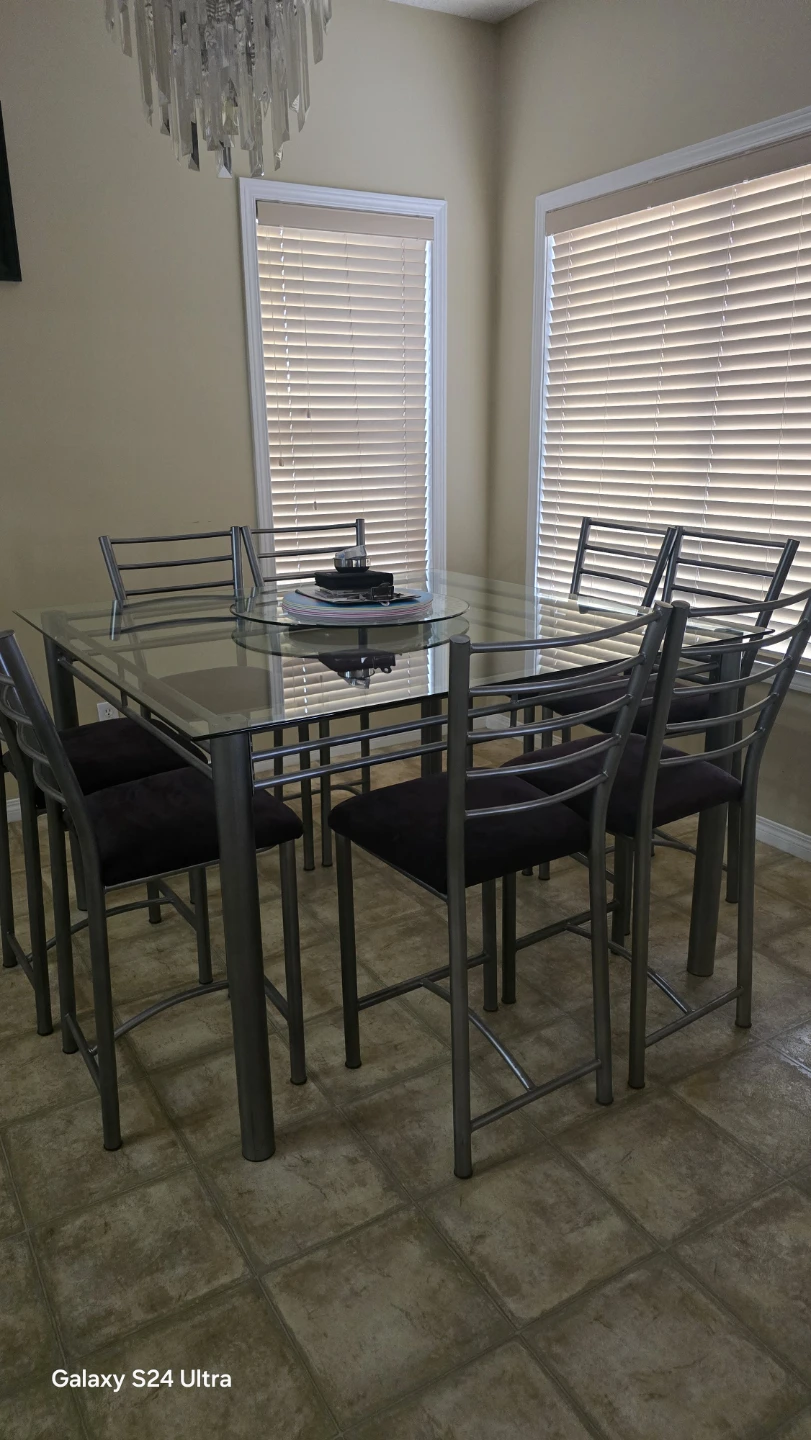 Glass Top Counter Height Dining Table with 6 Chairs - photo 2