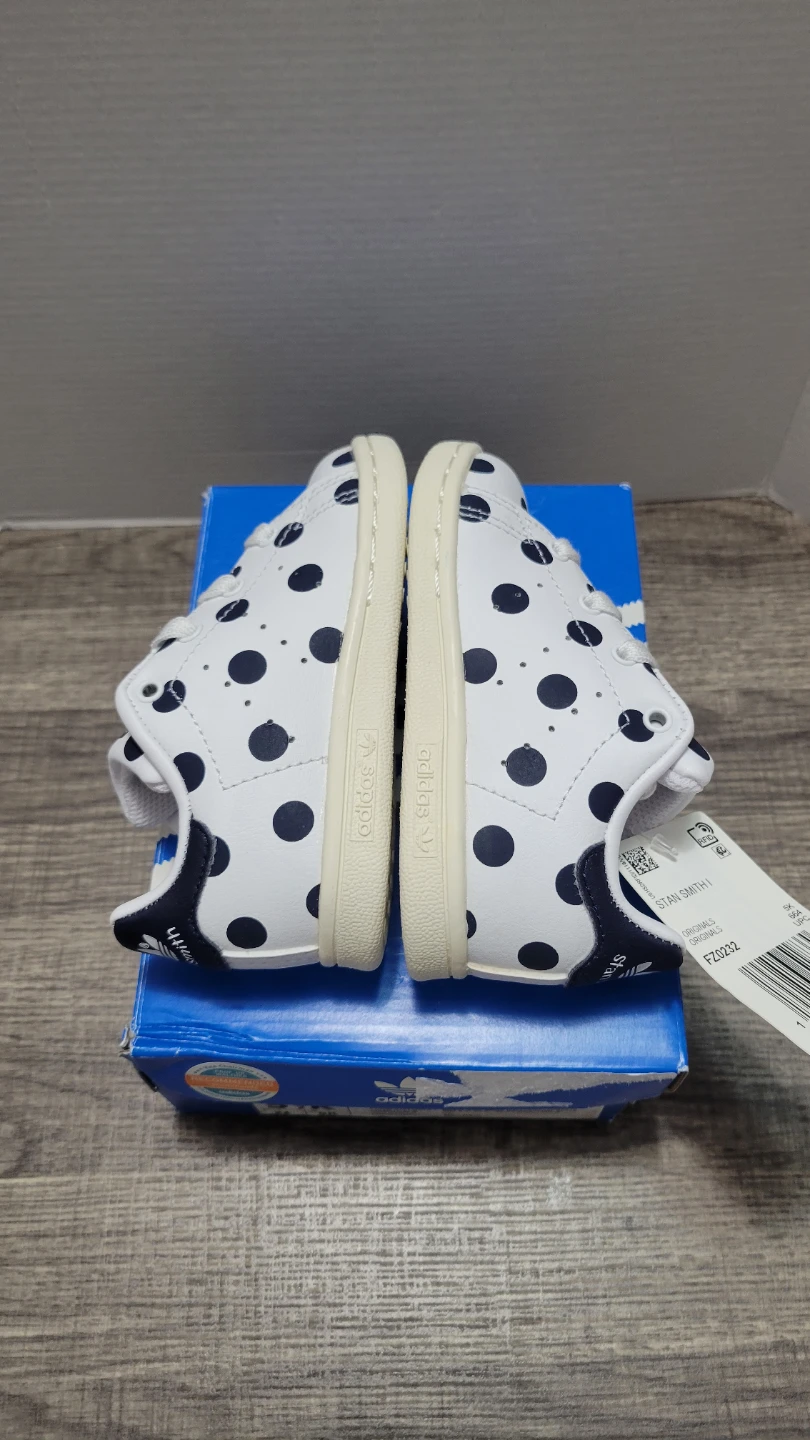 Adidas Stan Smith I Toddler Shoes White Navy Polka Dot Size 5.5k - photo 3