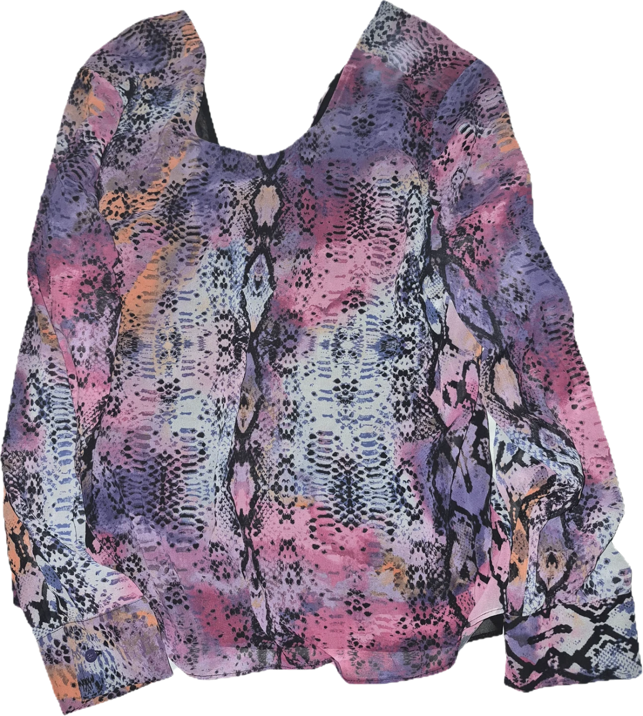 Bright color sheer snakeskin cross top