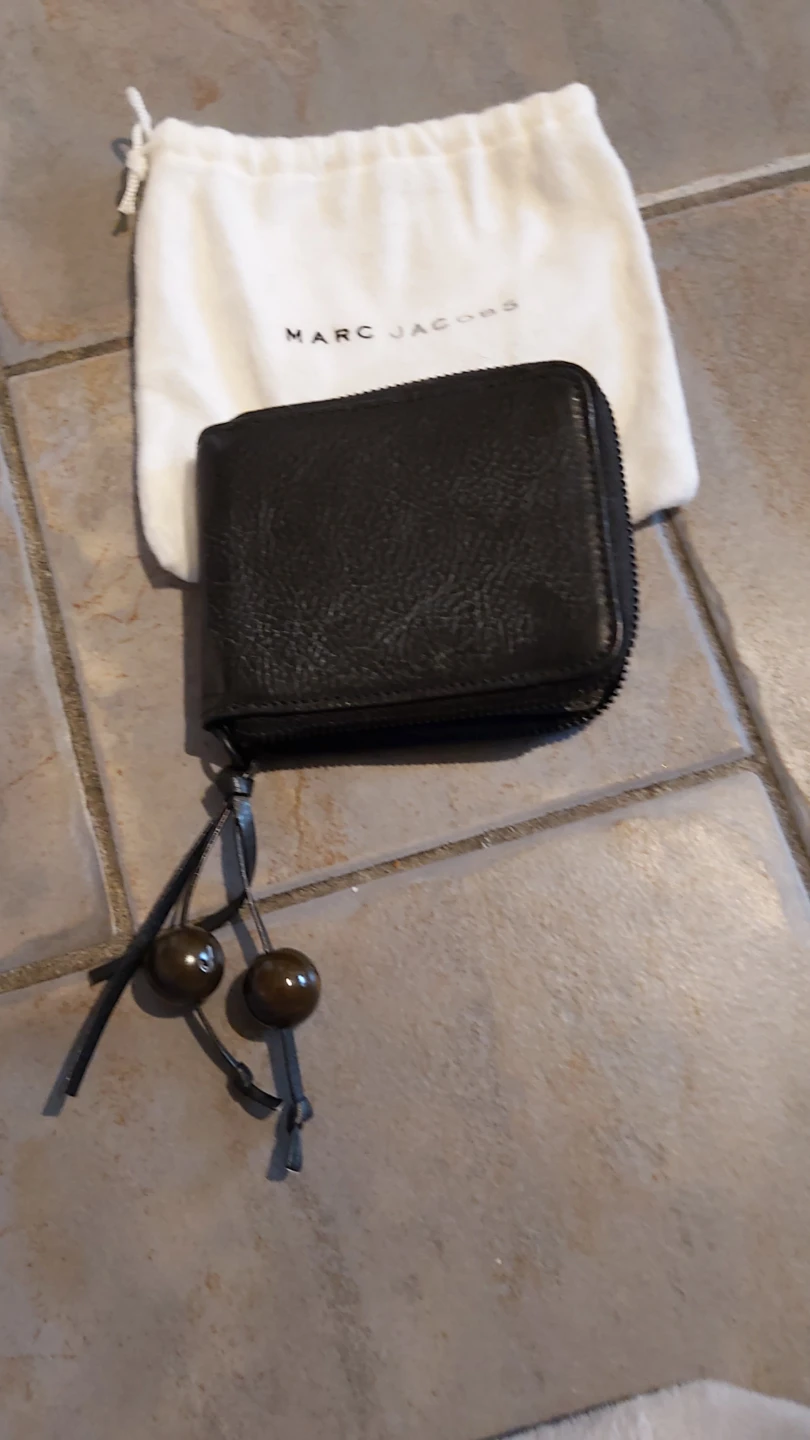 Marc Jacobs Black Leather Zip Around Wallet with Cherry Charms