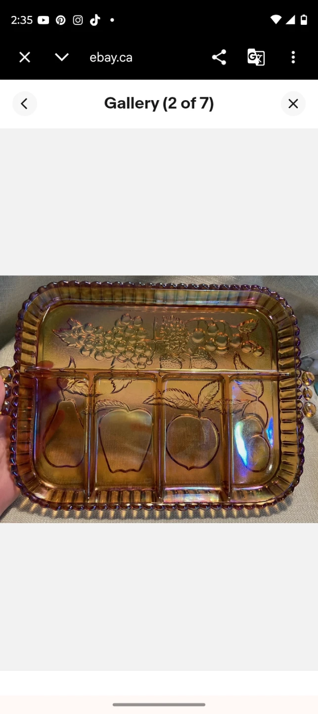 Amber Carnival Glass Fruit Relish Tray