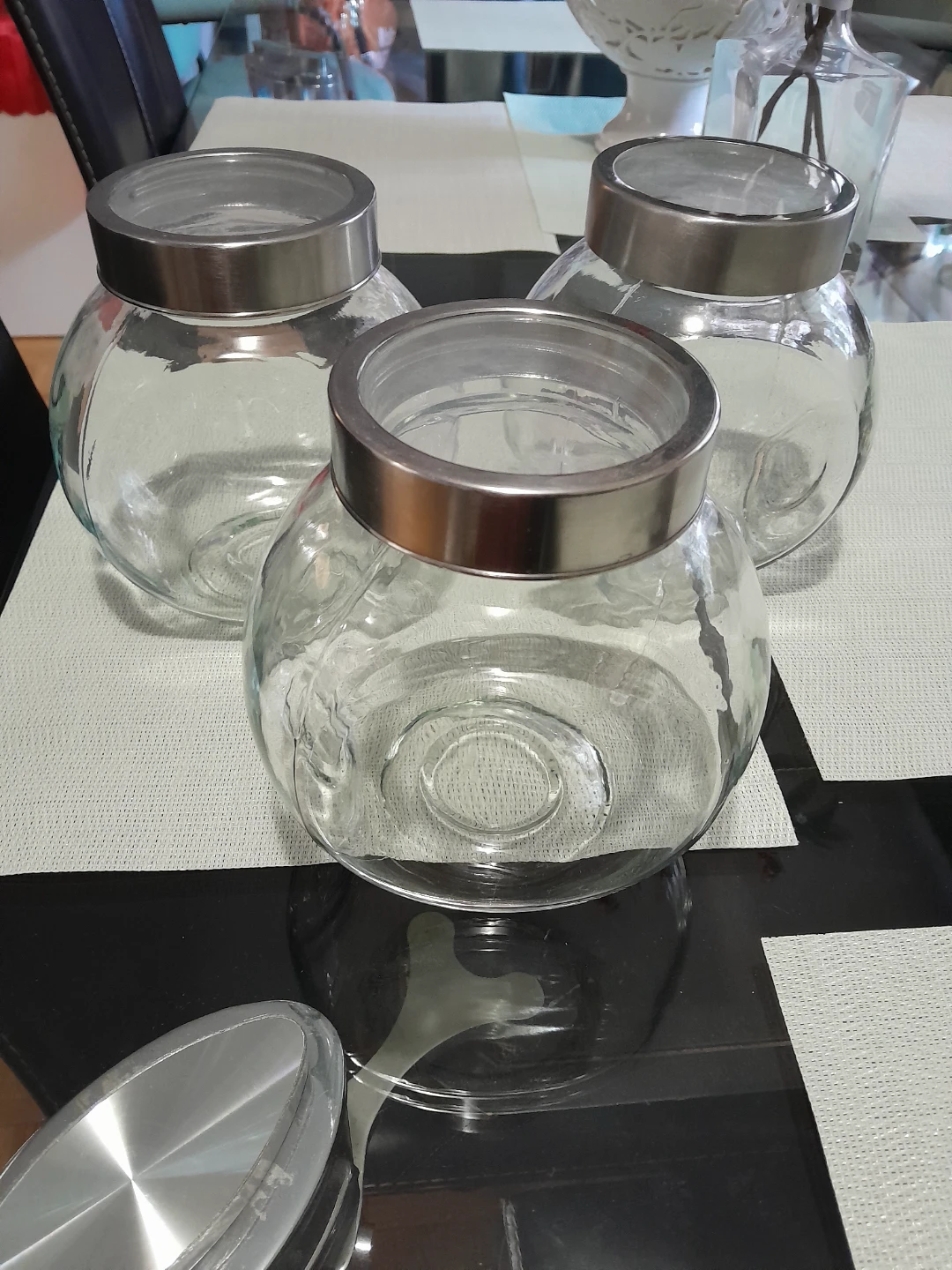 Set of 3 Glass Jars with Stainless Steel Lids