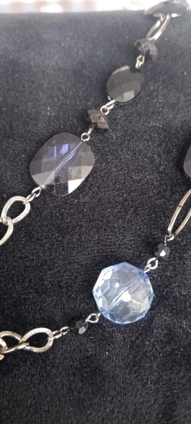 Multi-gemstone (plastic) vintage 🔥and silver-tone link necklace - photo 2
