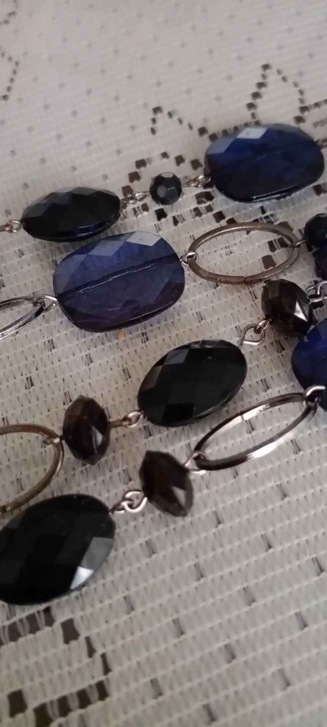 Multi-gemstone (plastic) vintage 🔥and silver-tone link necklace - photo 4