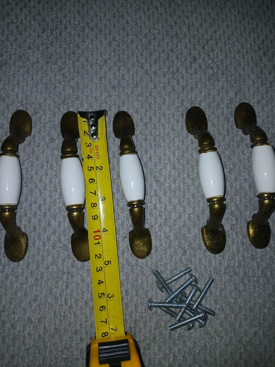 Antique Ceramic & Brass Drawer Pulls