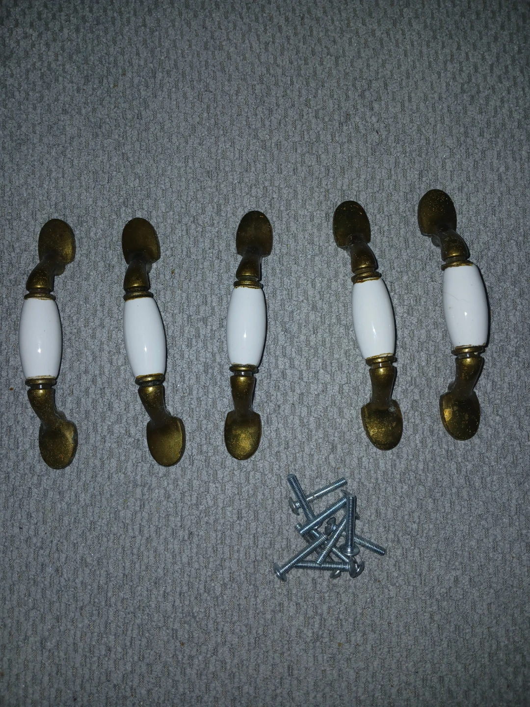 Antique Ceramic & Brass Drawer Pulls - photo 2