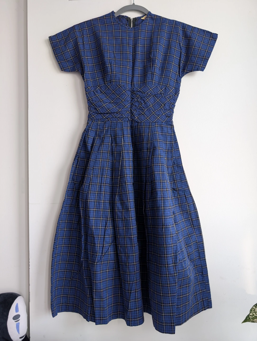 Blue plaid midi dress