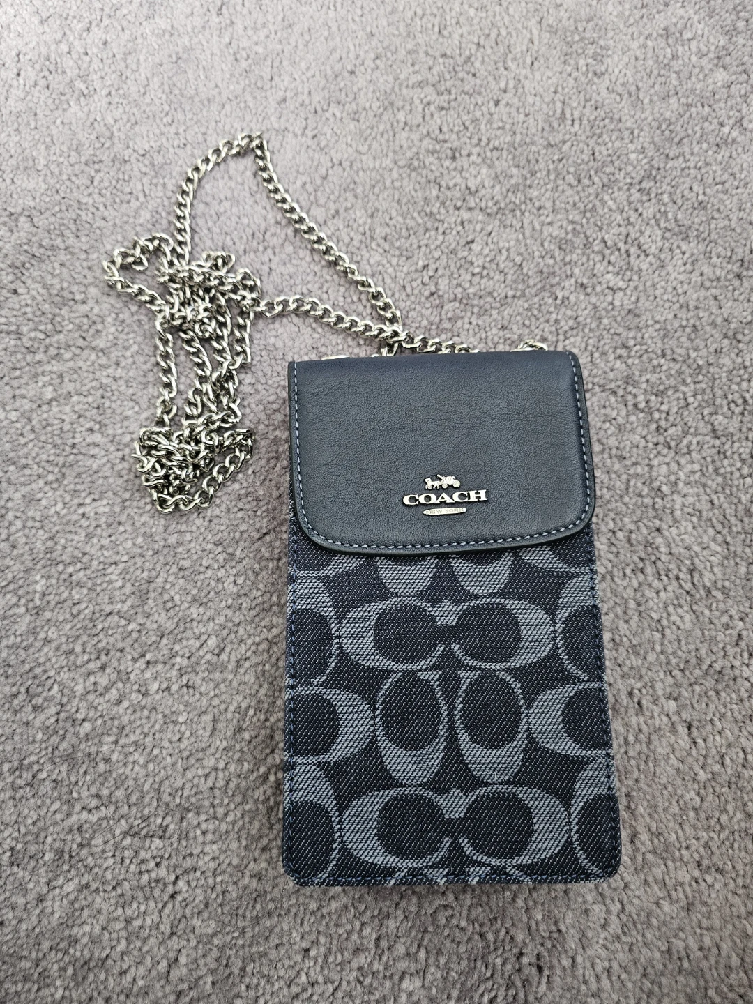 Coach Signature Denim & Leather Phone Crossbody Bag