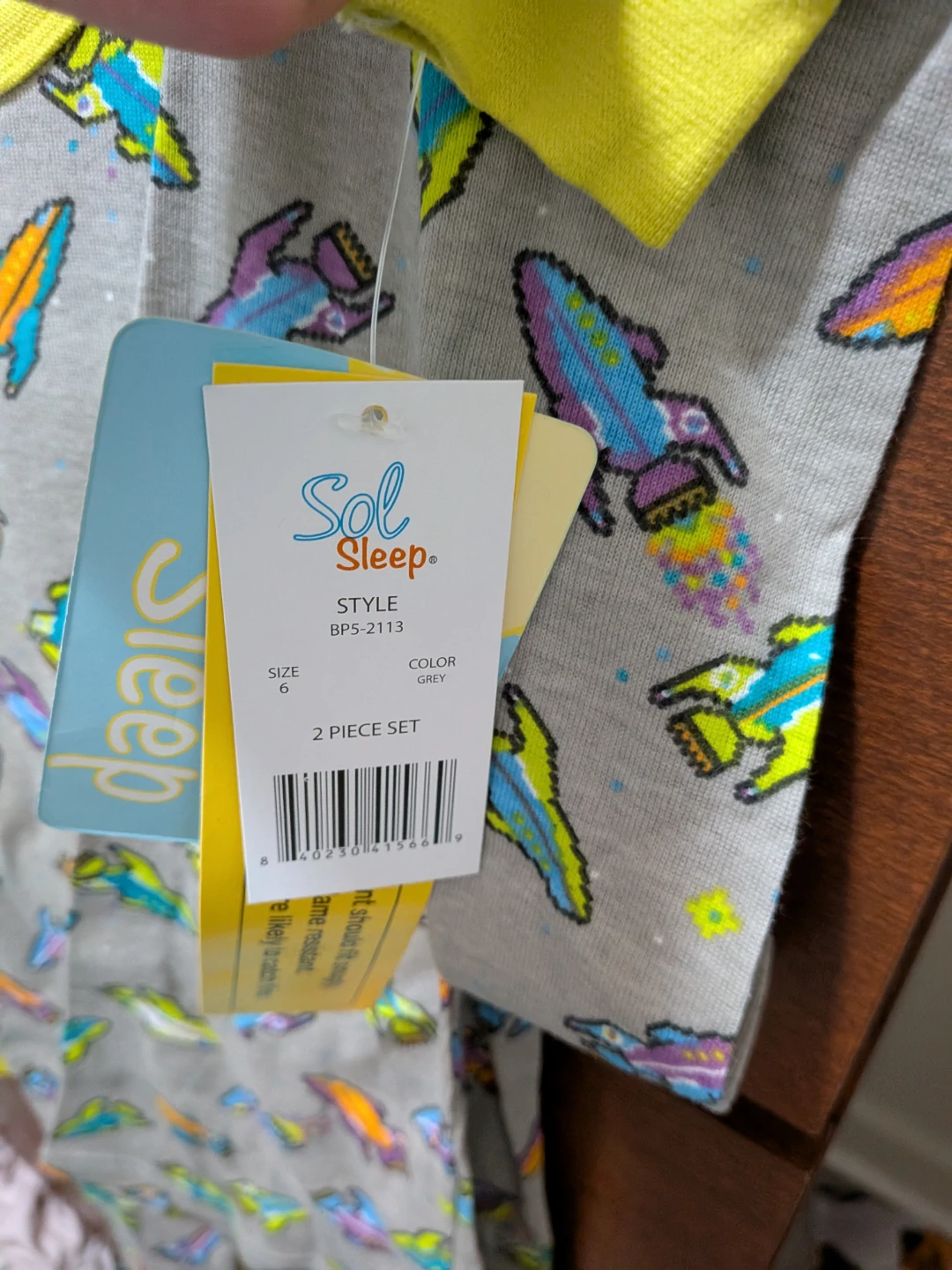 Sol Sleep Kids' Pajama Set - Size 6 - Grey with Rockets - photo 2