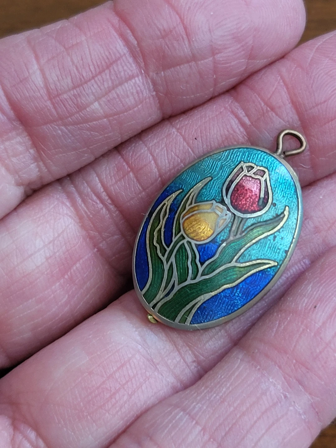 Vintage Enamel Tulip Pendant