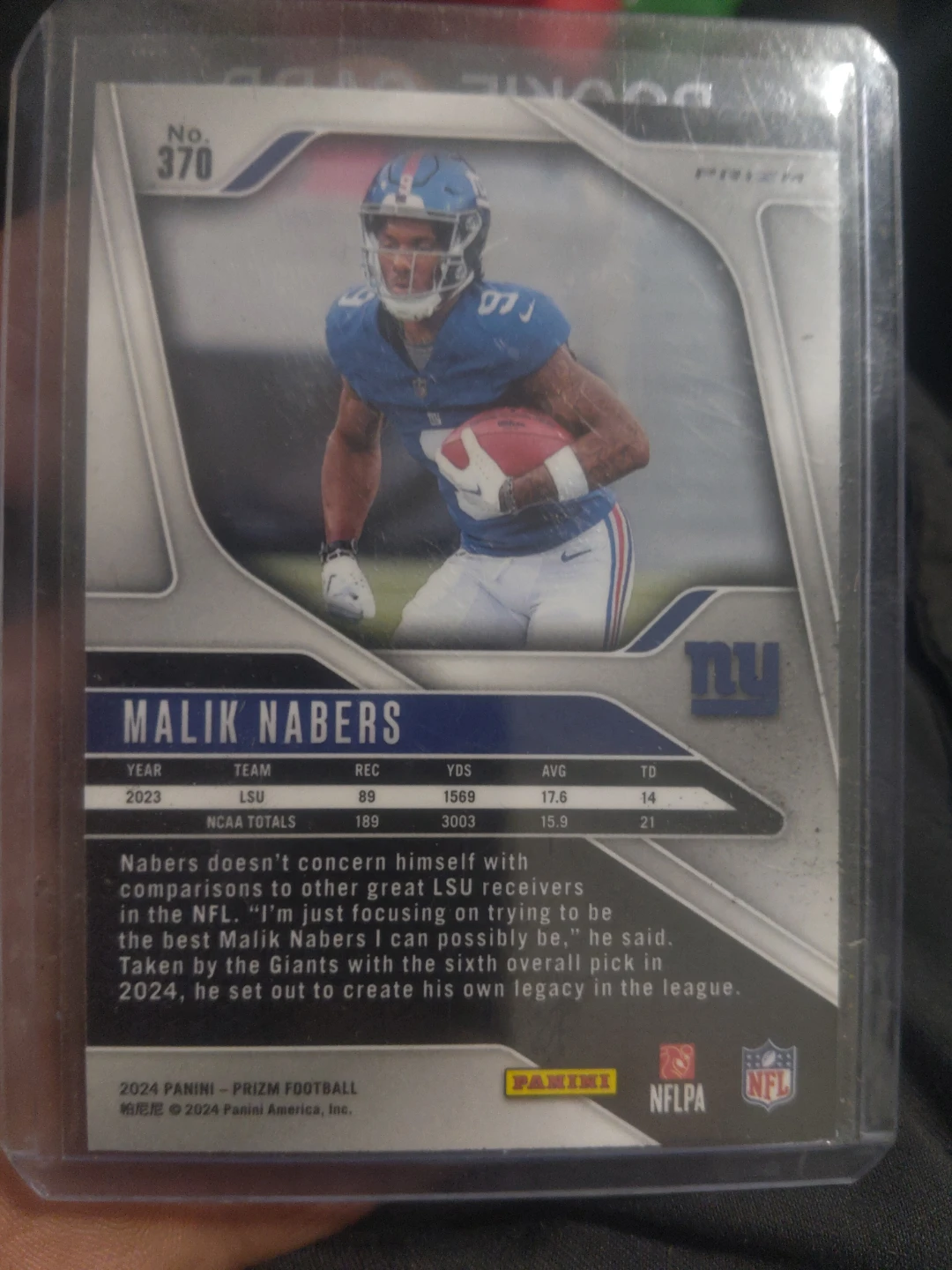 2024 Panini Prizm Football Malik Nabers Rookie Card #370 - photo 2