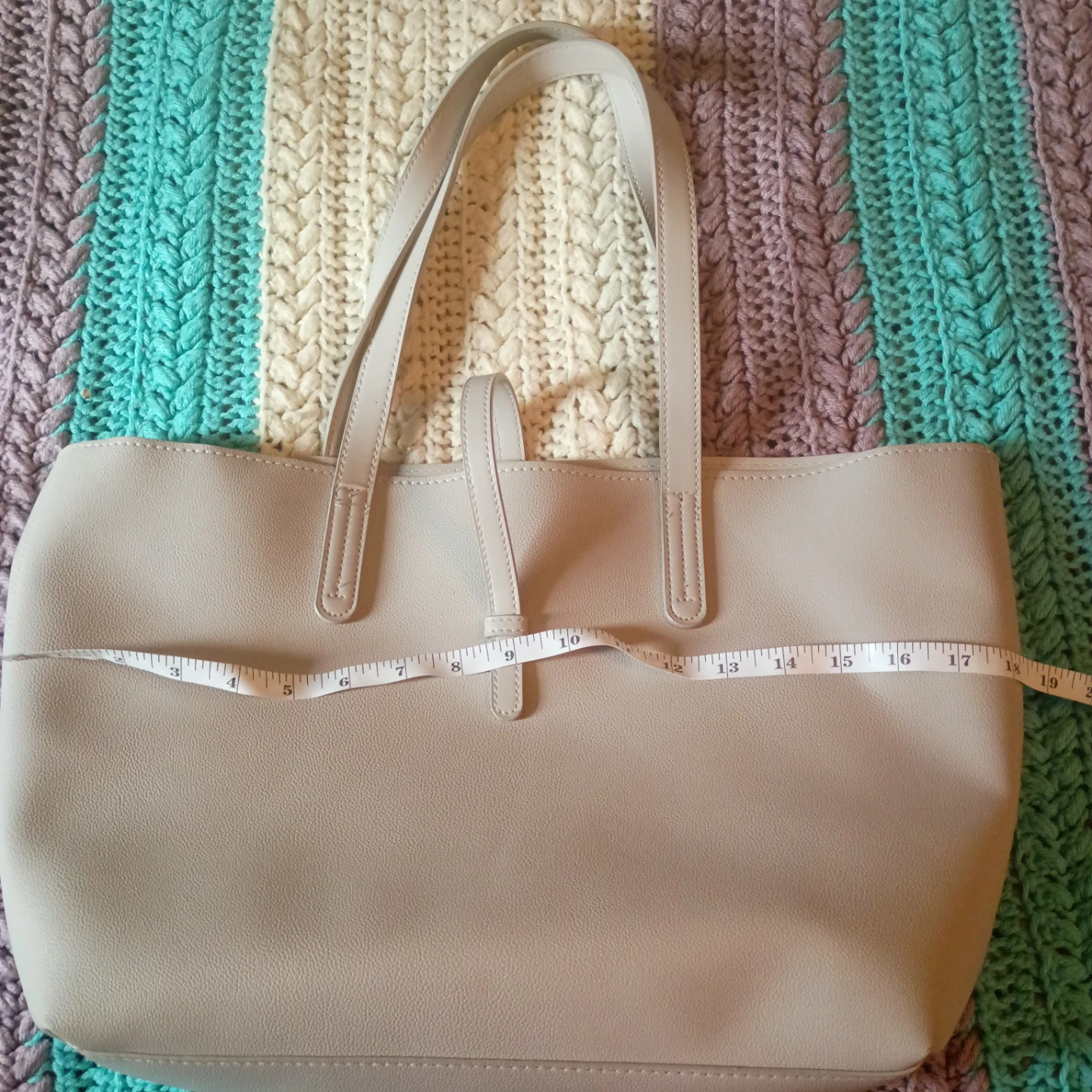 Light Gray Faux Leather Tote Bag