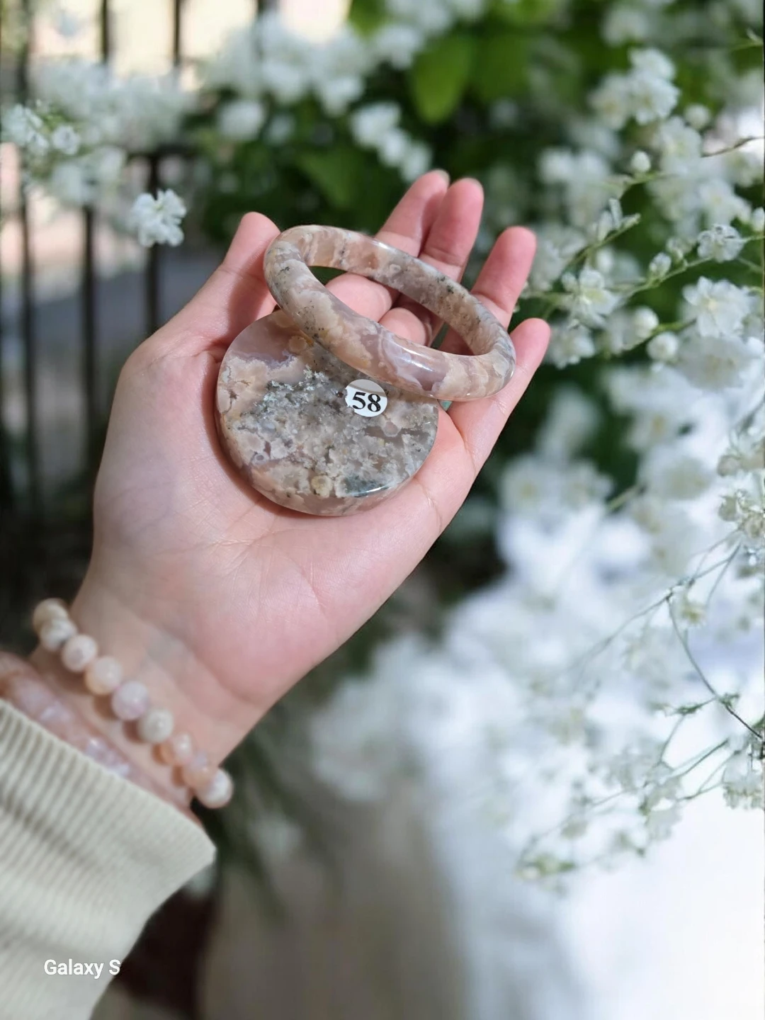 Natural Cherry Blossom Agate Bangle