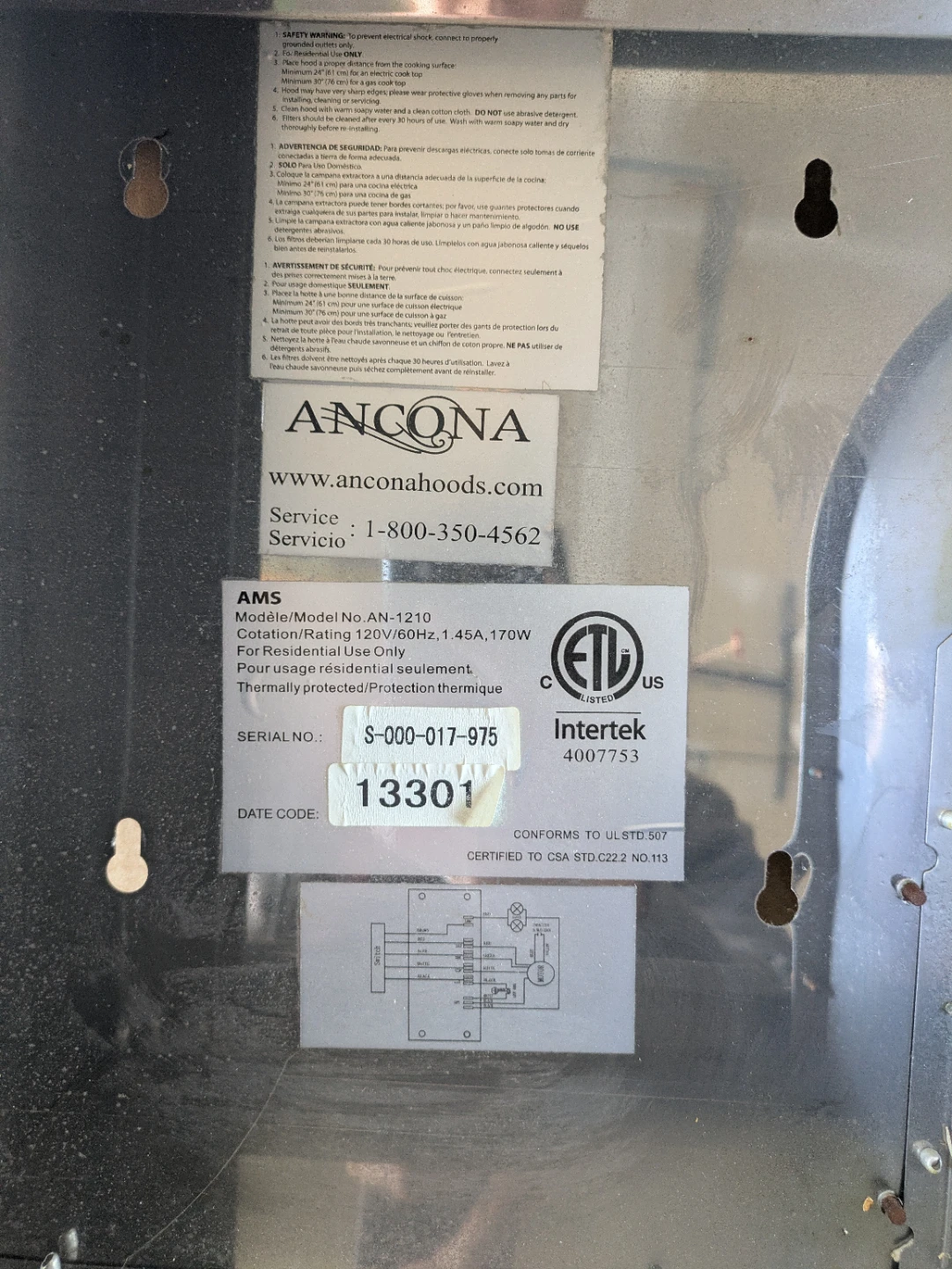 Ancona Range Hood Model AN-1210 - photo 5