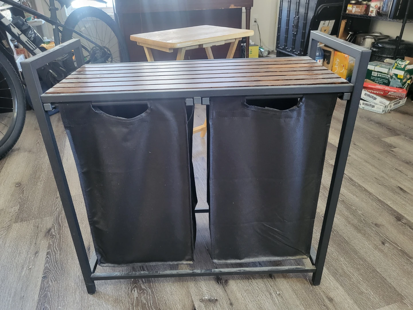 Double Laundry Hamper with Wood Top