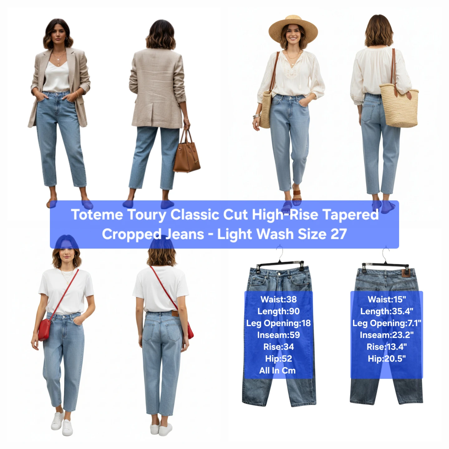 Toteme Toury Classic Cut High-Rise Tapered Cropped Jeans Size 27