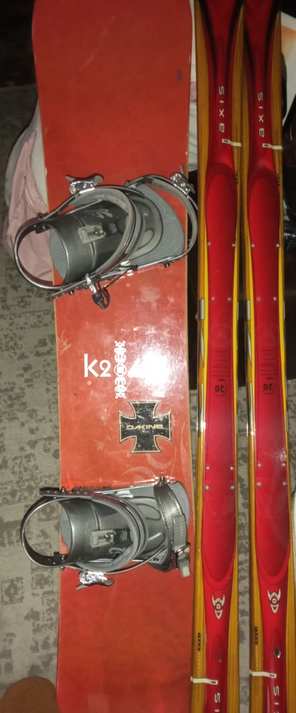 K2 Axis Skis and snowboard with Bindings and boots