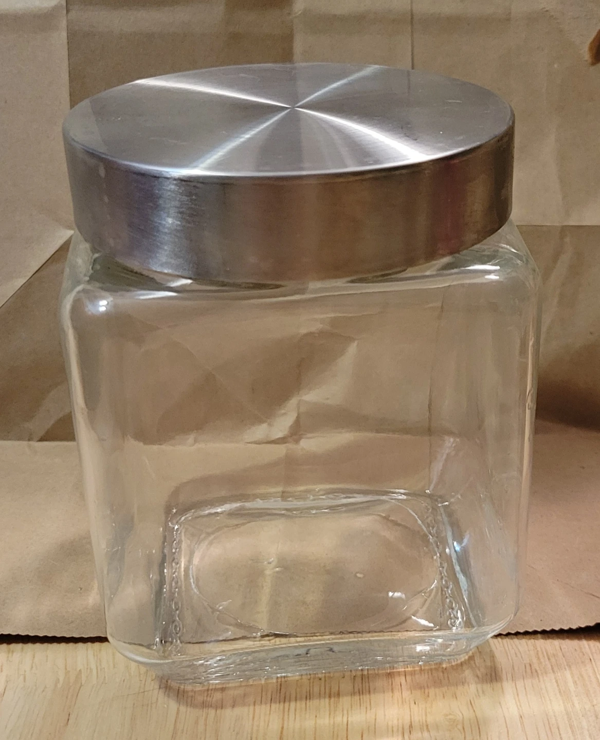 Square Glass Storage Jar with Stainless Steel Lid
