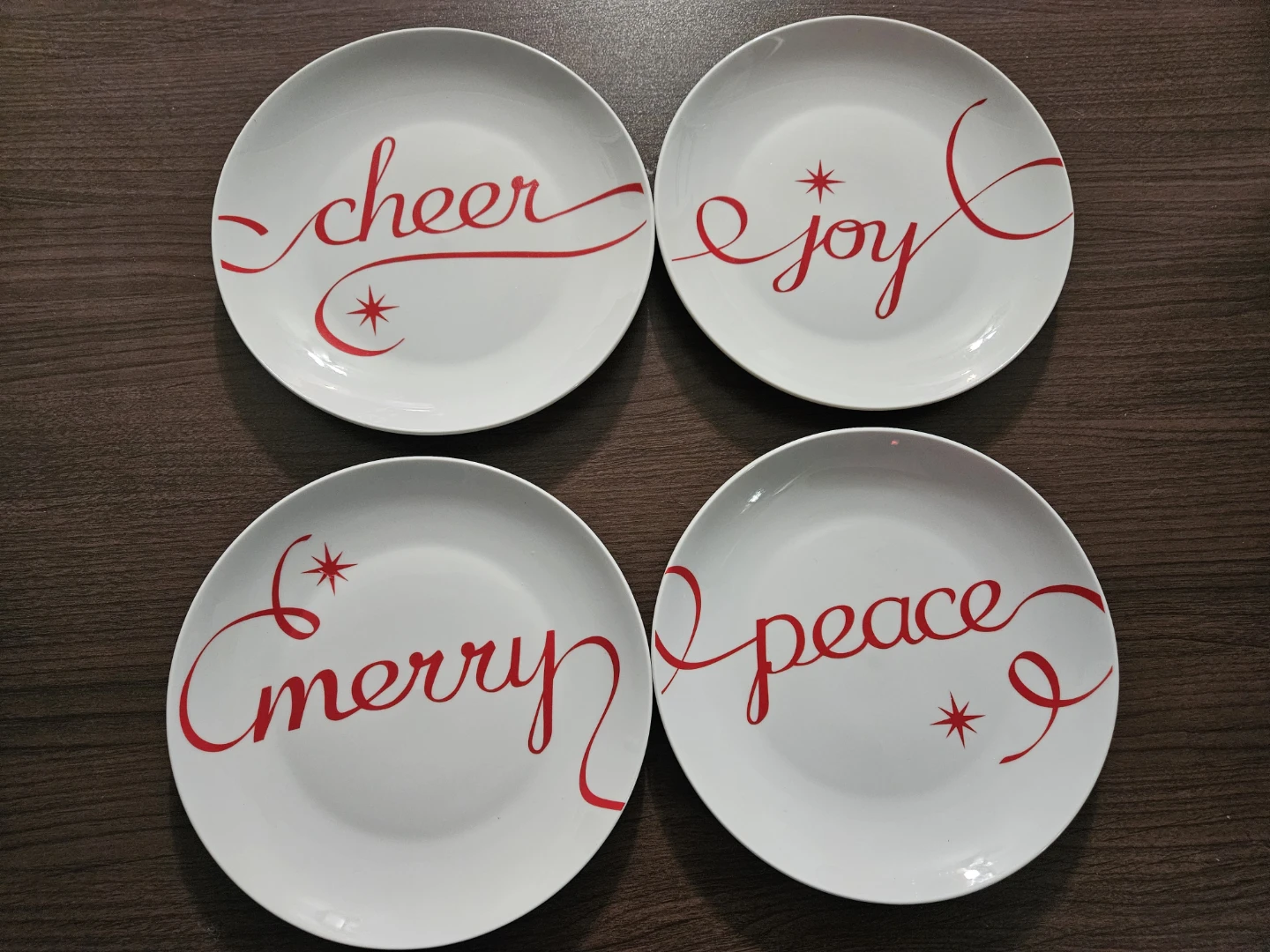 Set of 4 Wishes Plates - "Cheer Joy Merry Peace"