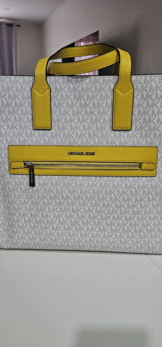 Michael Kors Kenly LG NS Tote Bag - White/Yellow - photo 2