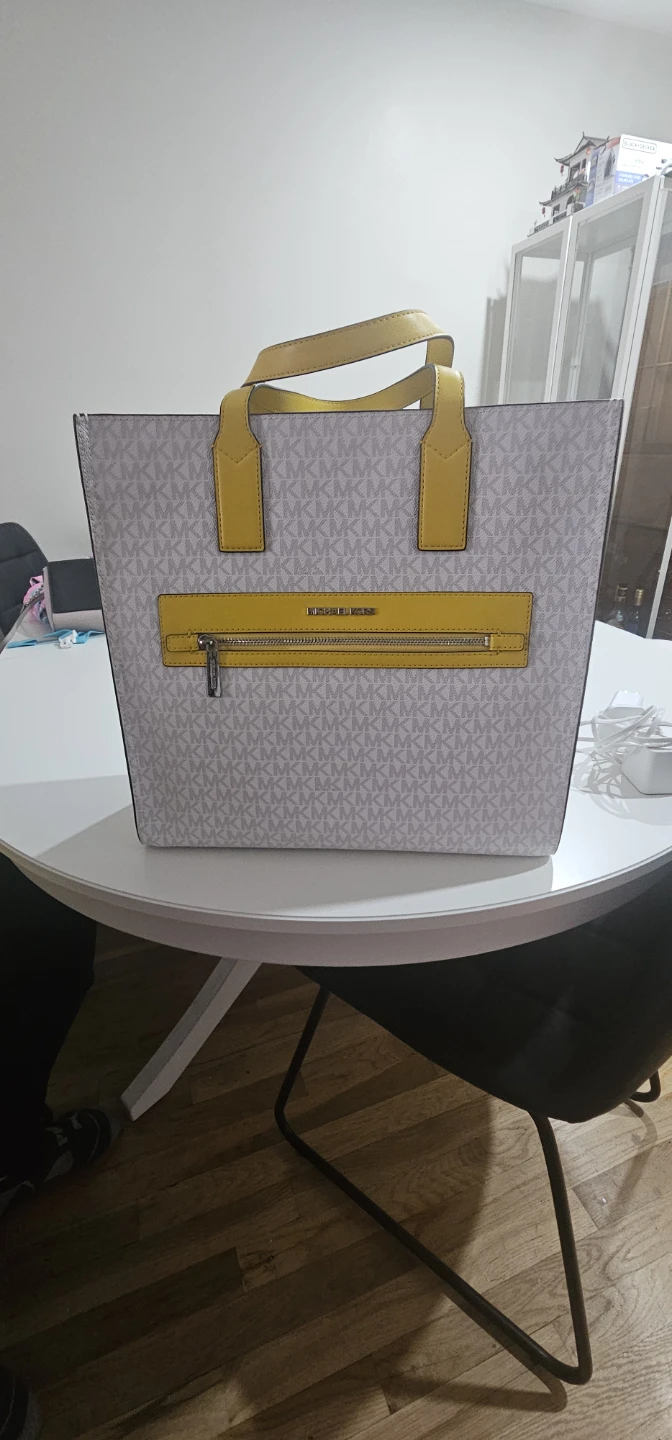 Michael Kors Kenly LG NS Tote Bag - White/Yellow - photo 5