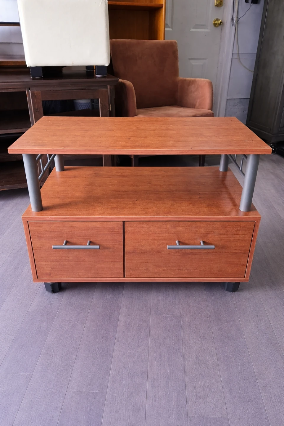 Wooden TV Stand with Drawer and Cabinet - photo 5