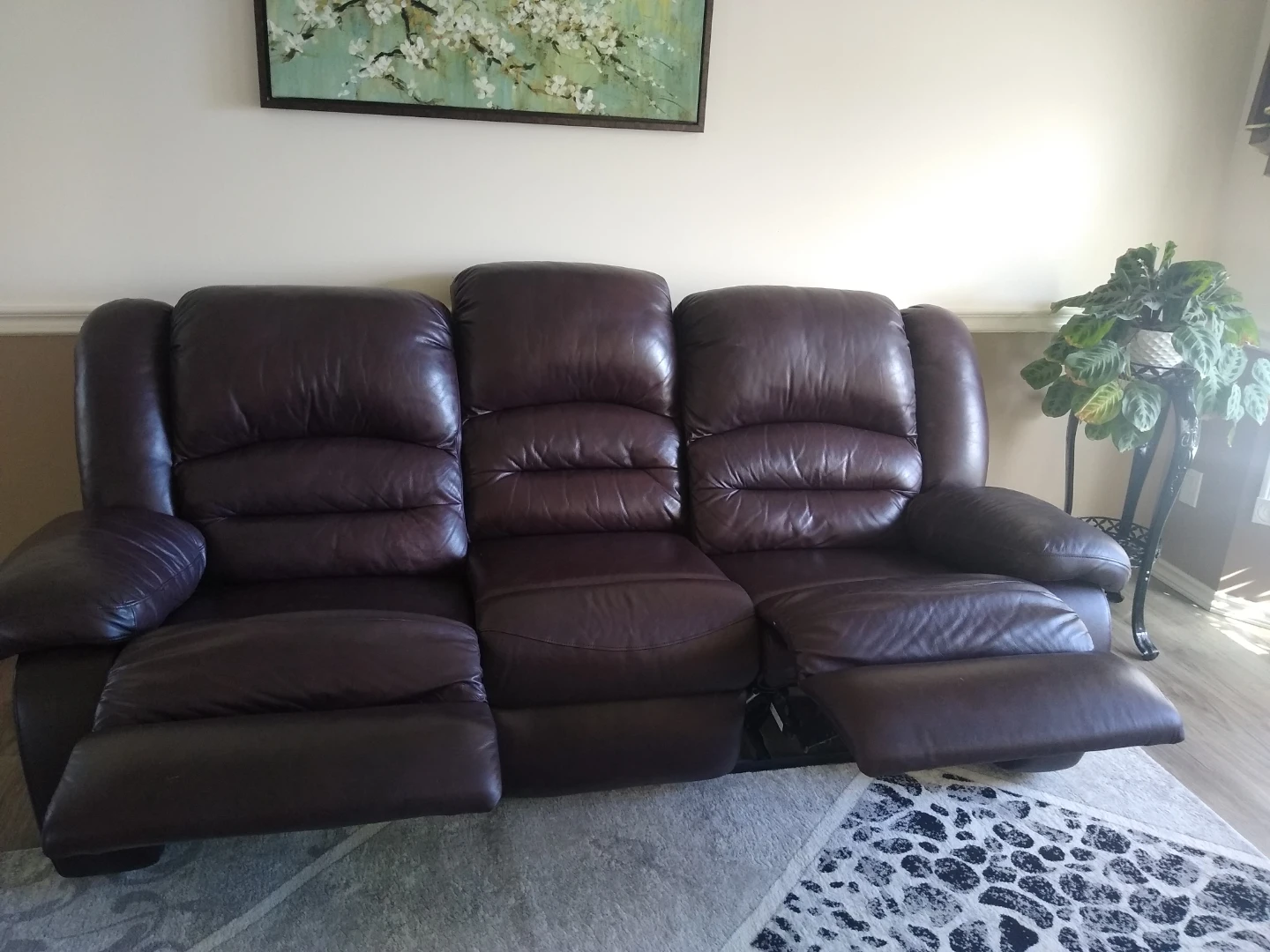 3-Seat Leather Reclining Sofa - Dark Brown