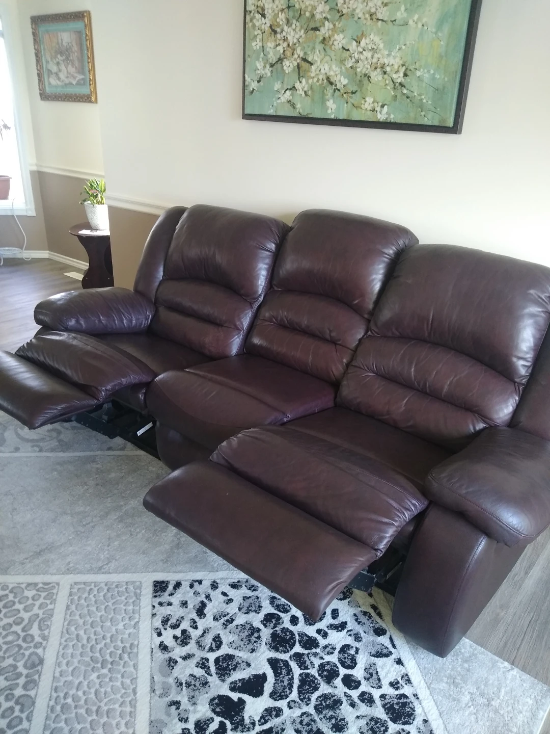 3-Seat Leather Reclining Sofa - Dark Brown - photo 2