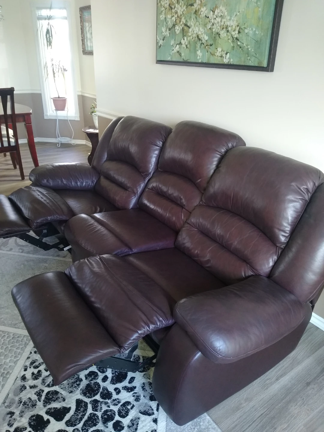3-Seat Leather Reclining Sofa - Dark Brown - photo 3