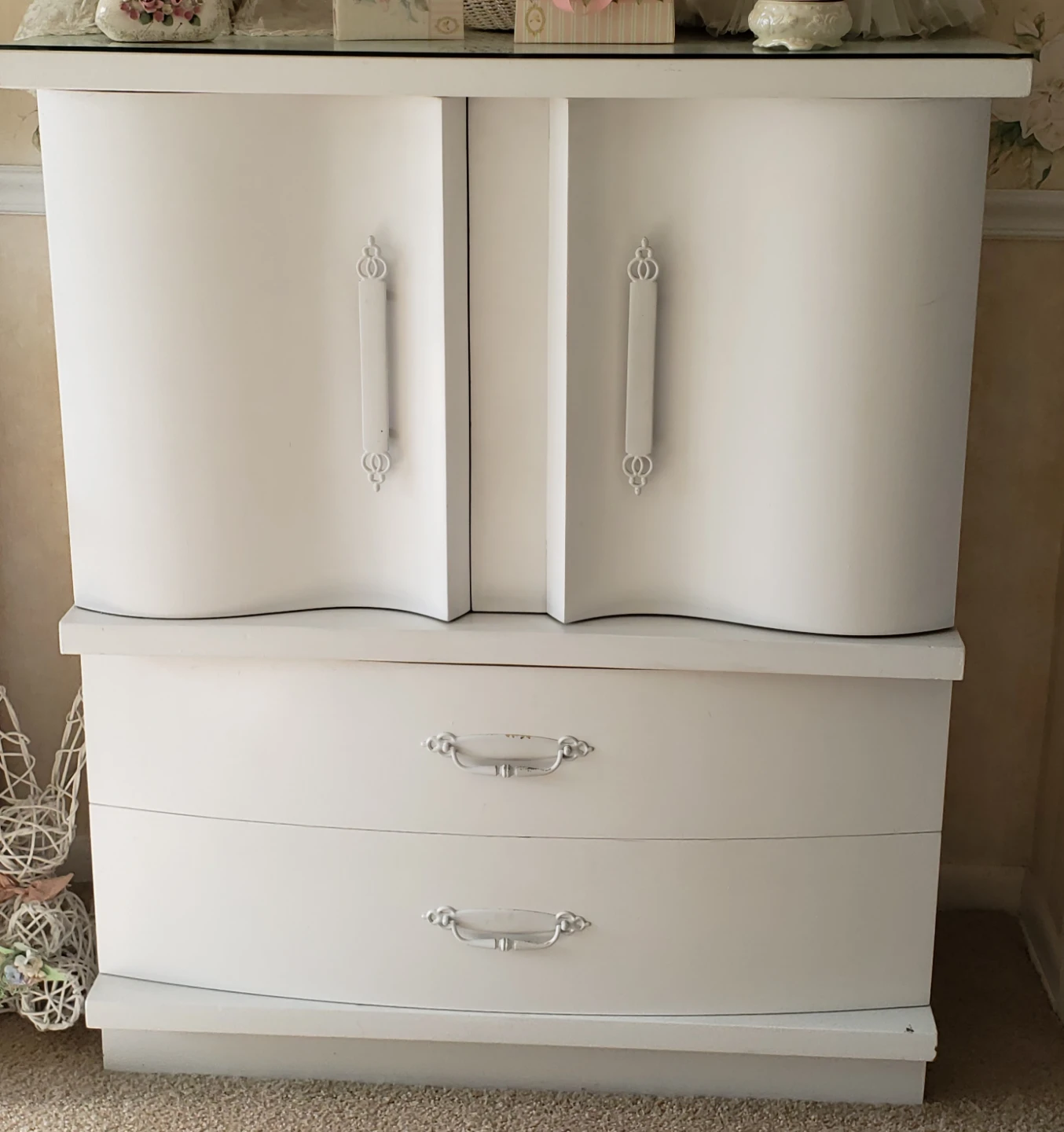 White Dresser with Glass Top