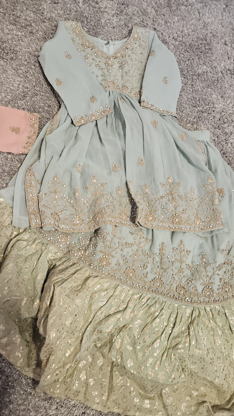 Embellished Sharara Outfit - Pink & Teal