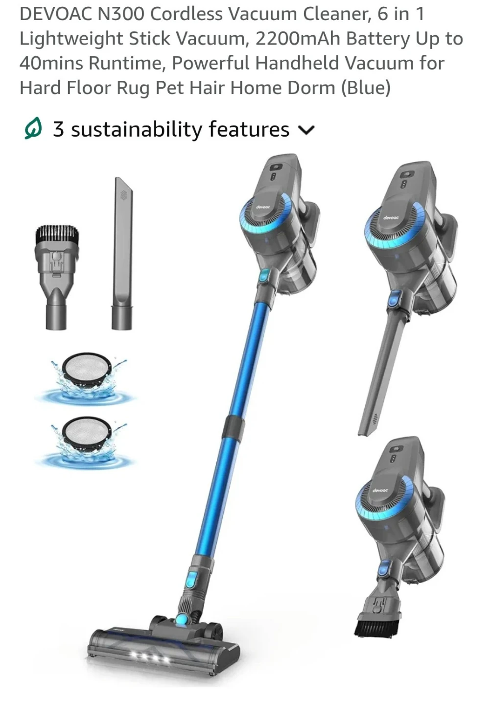 DEVOAC N300 Cordless Stick Vacuum Cleaner