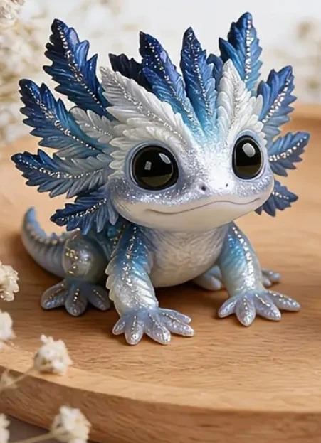 Figurine et/ou bougie fantaisiste d'axolotl bleu et blanc