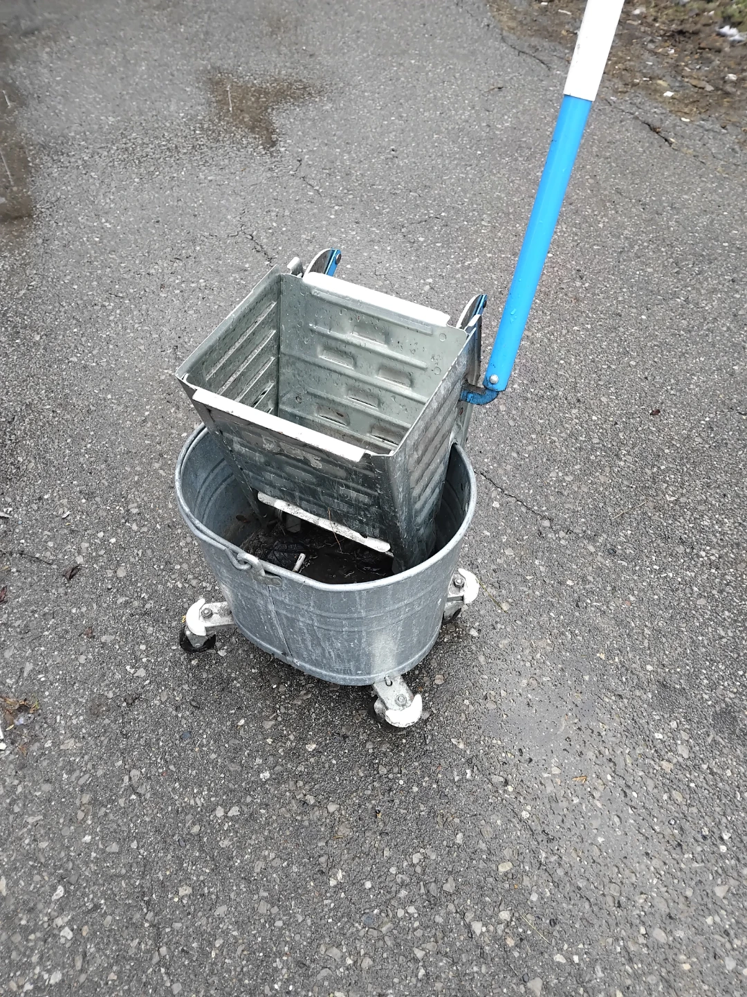 White Galvanized Mop Bucket with Wringer and Wheels - photo 2