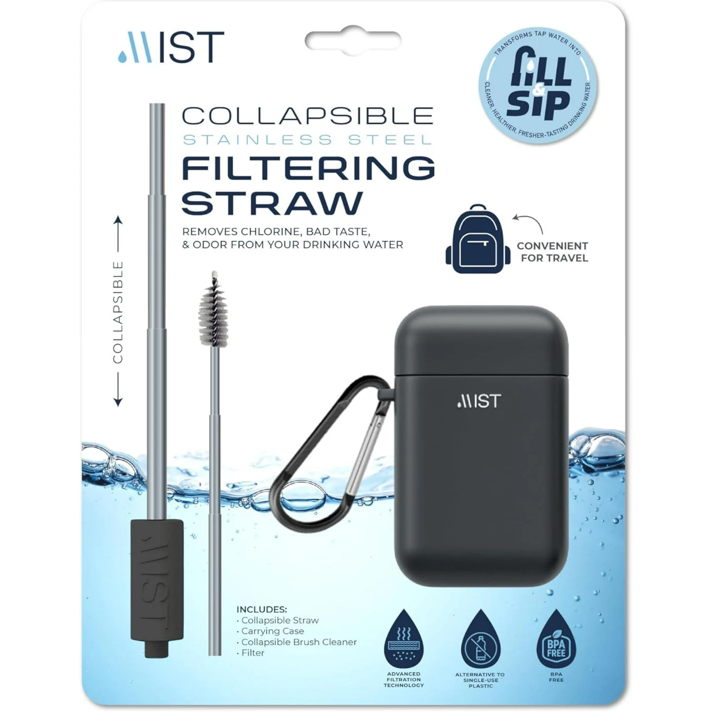 Collapsible Water Filter Straw Stainless Steel Reusable Travel - photo 3