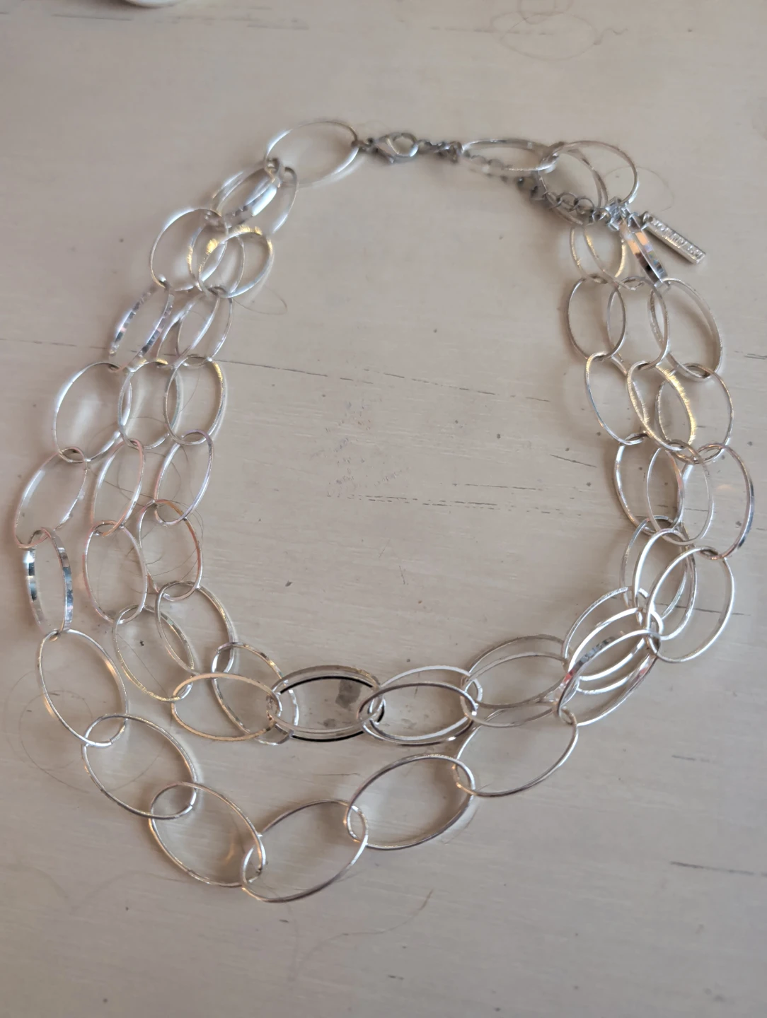 Silver Tone Layered Oval Link Necklace