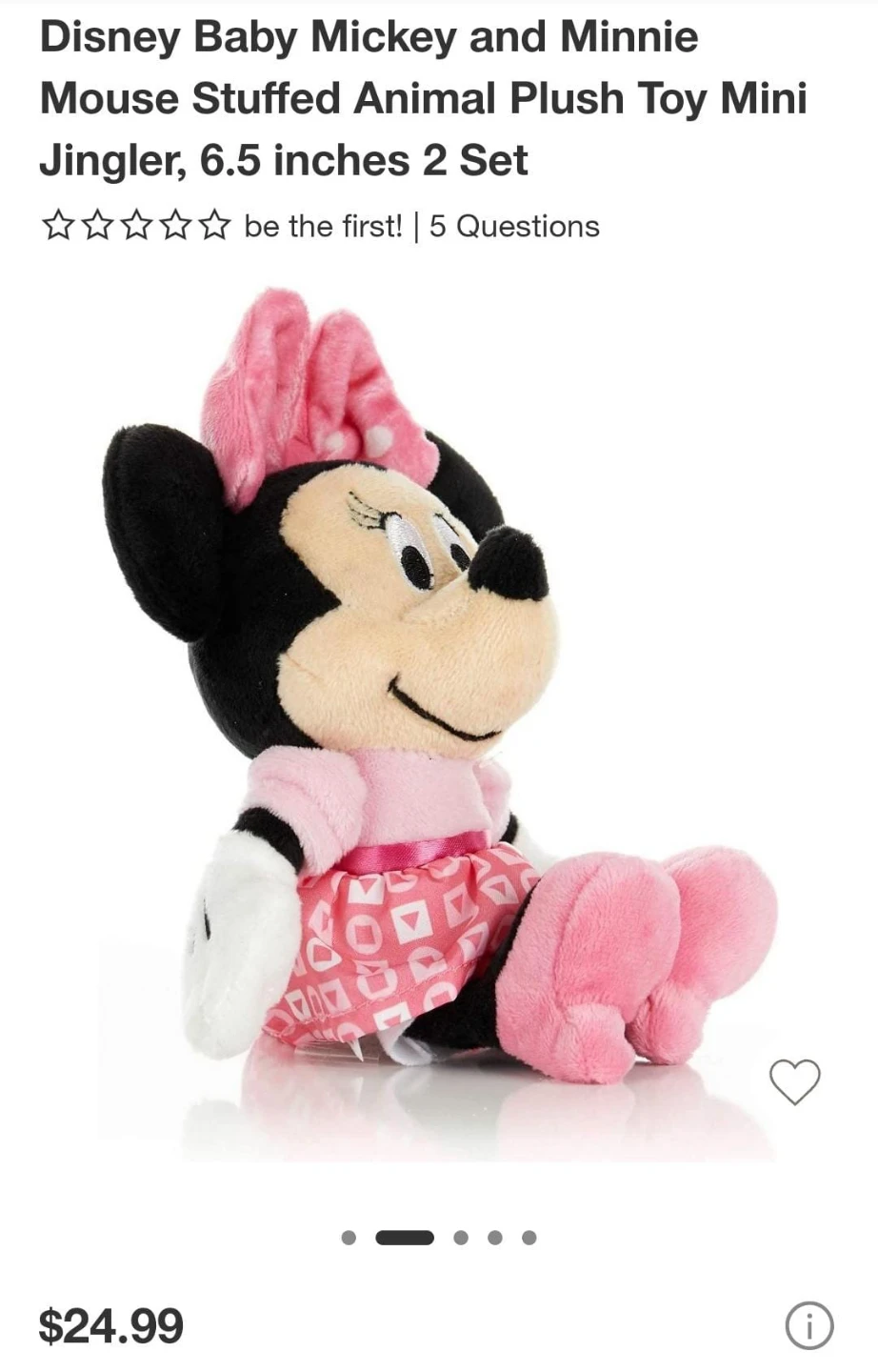Disney Baby Minnie Mouse Stuffed Animal Plush Toy Mini Jingle