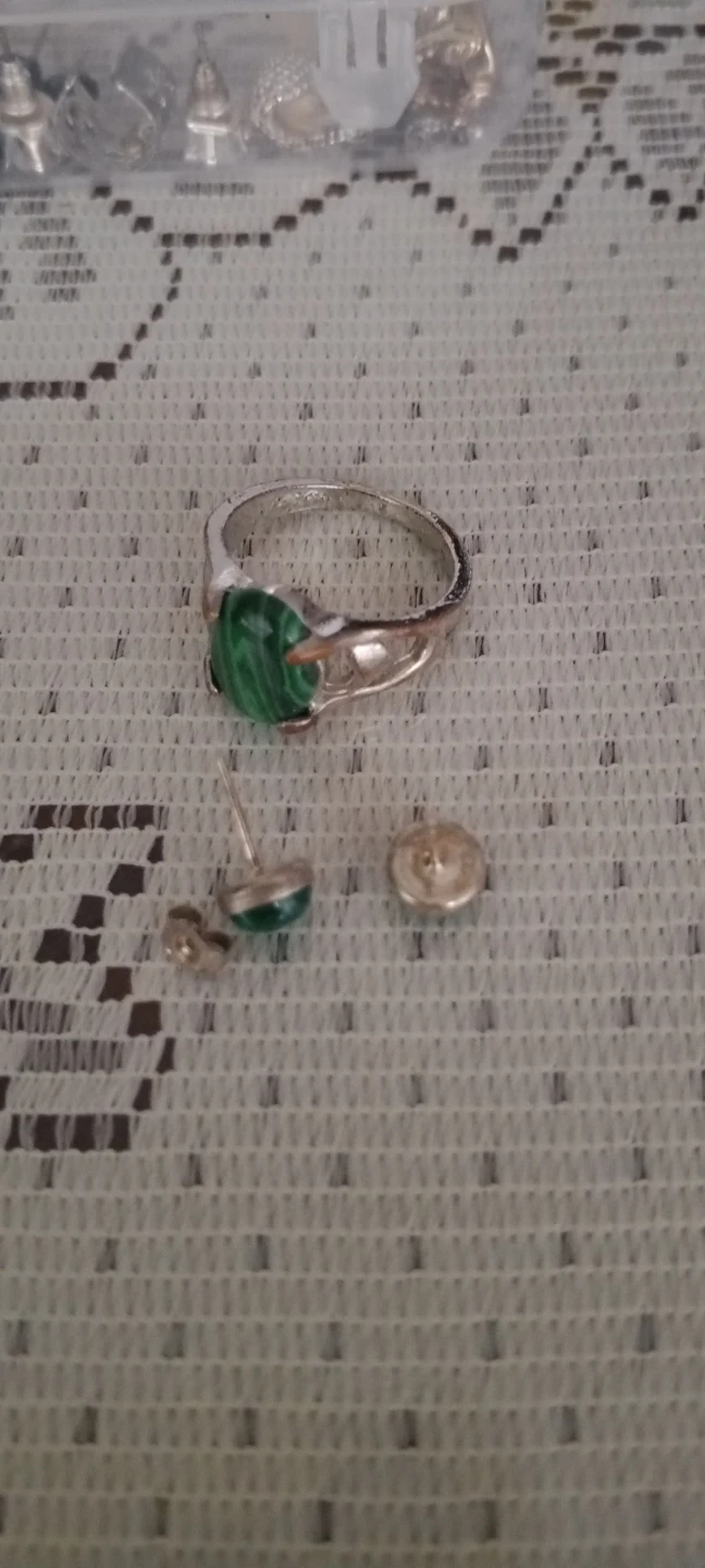 Malachite Ring plated 🧐 and (Earring 925) Set - photo 2