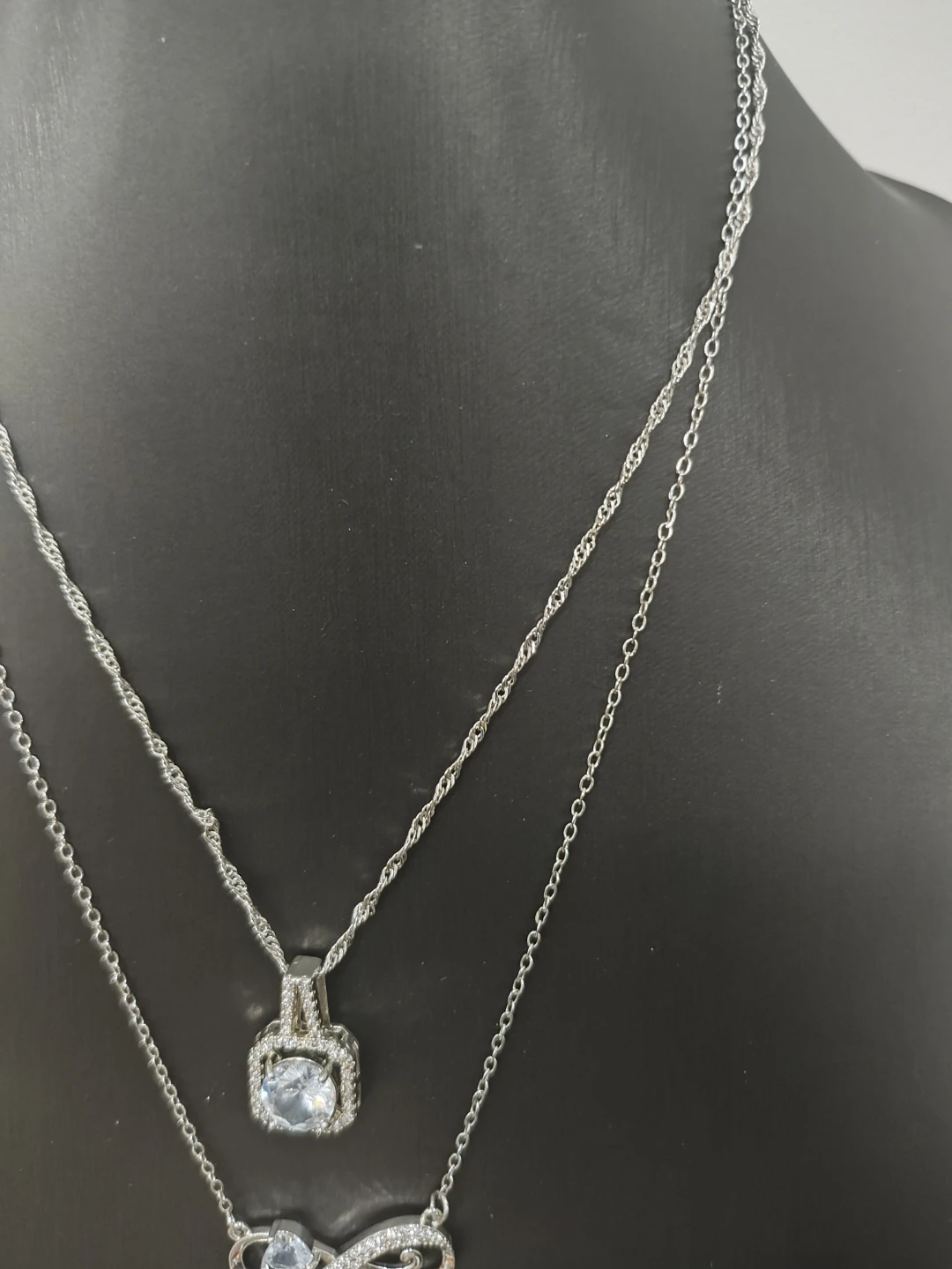 Silver Tone Layered Necklace Set with Pendant and Infinity Charm - photo 3