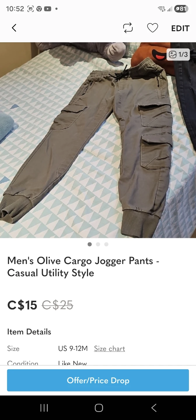 Kid's Olive Cargo Jogger Pants - photo 3
