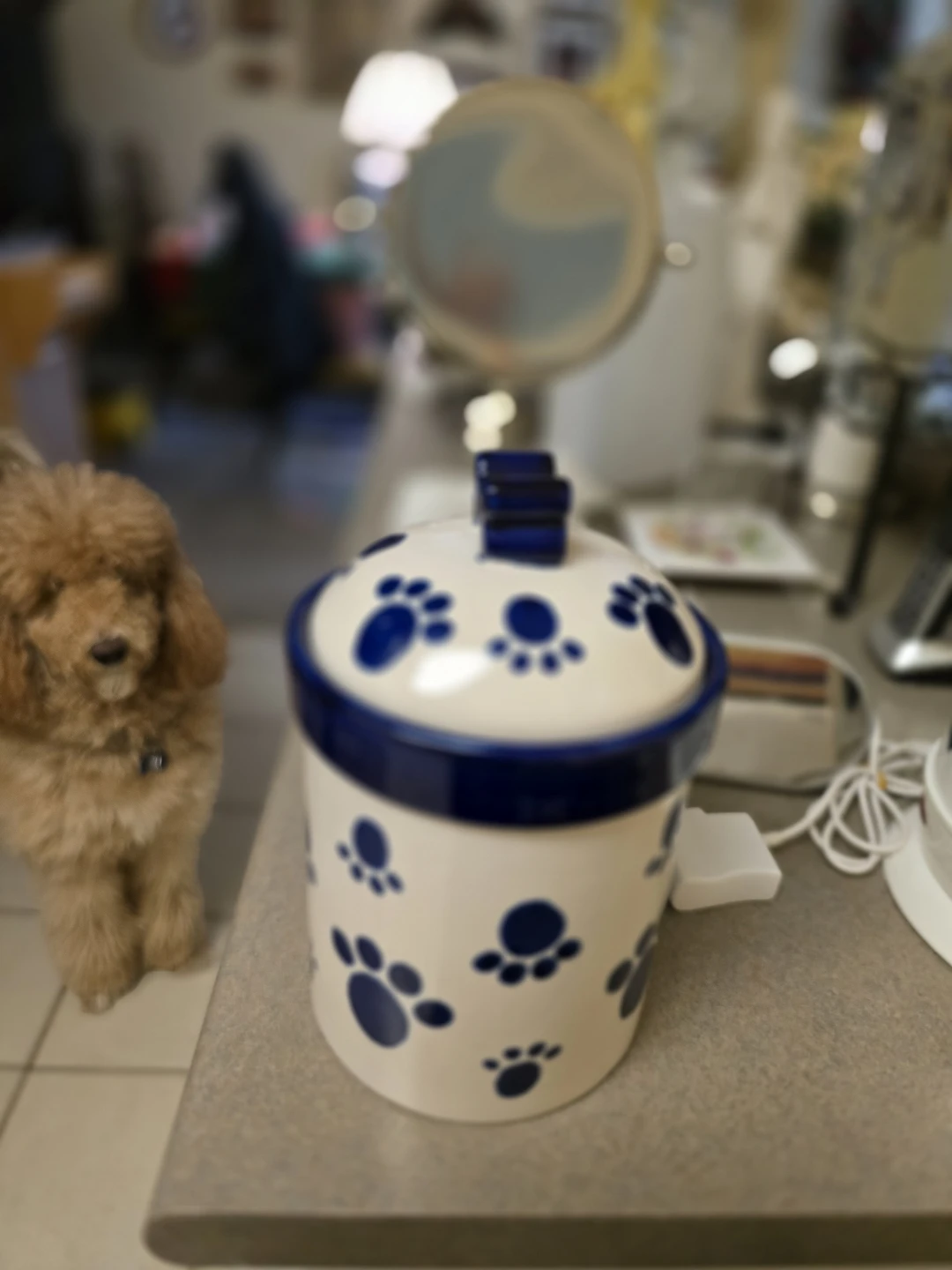Ceramic Pet Treat Jar with Paw Print Design - photo 2